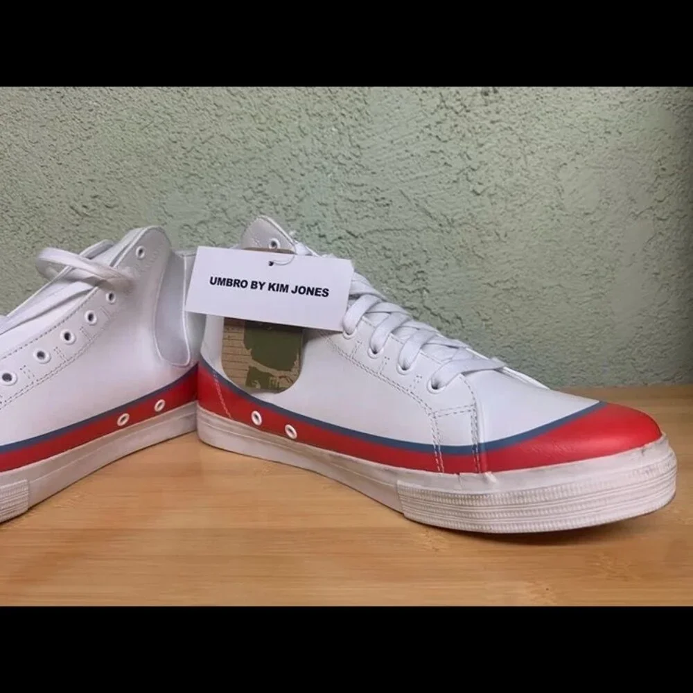 Size 12 - Umbro by Kim Jones Stripe Hi‎ Leather-A White Red Athletic Sneakers
